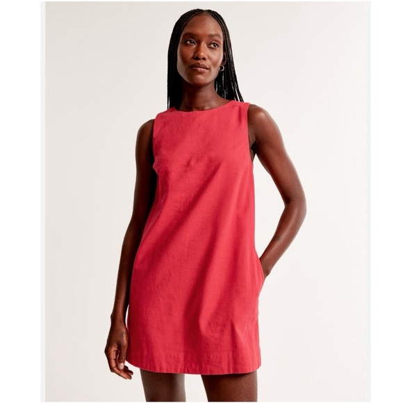 Abercrombie & Fitch High-Neck Linen Blend Mini Red Dress